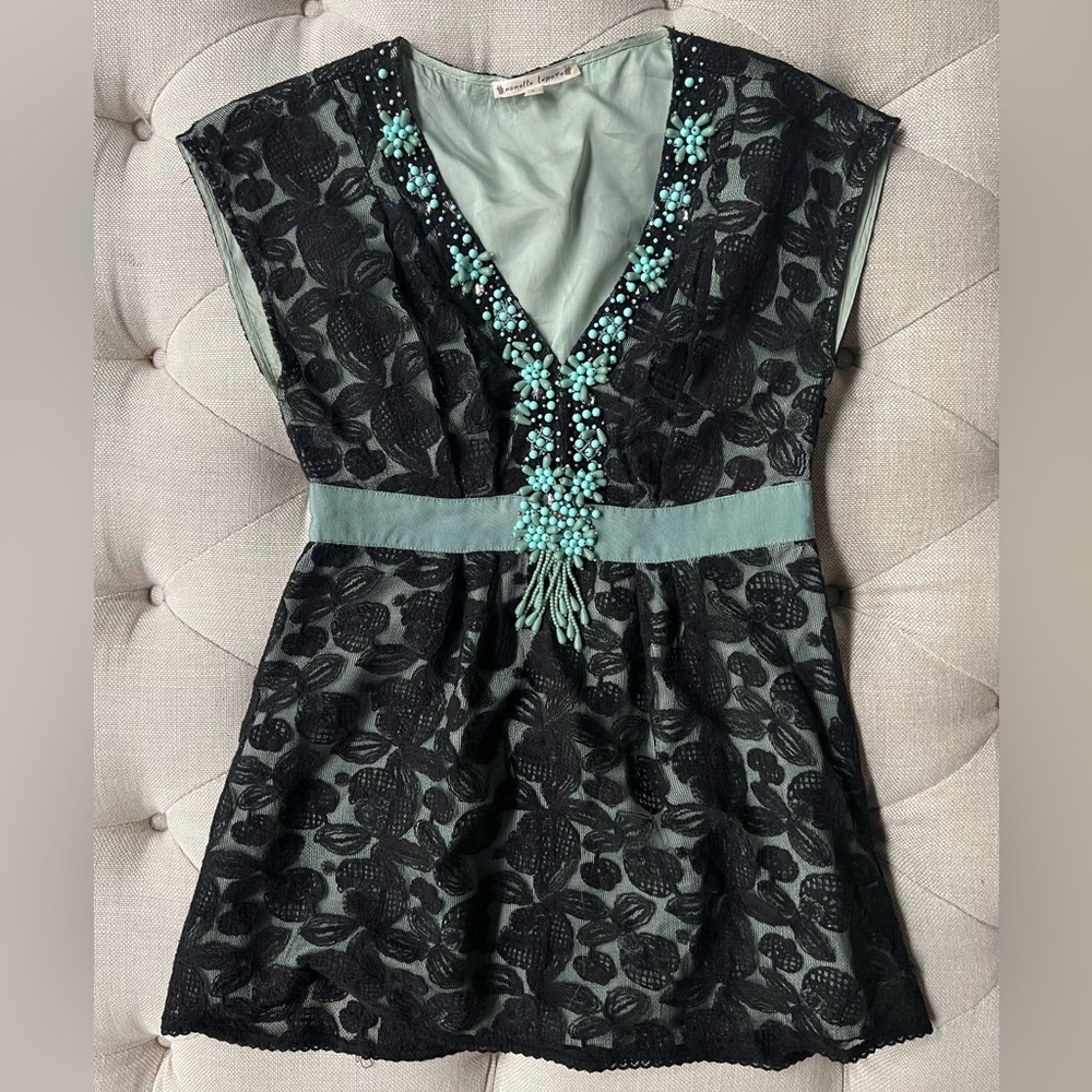 Nanette Lepore turquoise beaded lace top